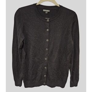 Original Nicole Miller Woman Size M Black Sparkle Knit Classic Holiday Cardigan
